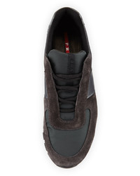 Prada Suede Lace Up Sneaker Gray
