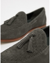 ASOS DESIGN Loafers In Grey Suede With Woven Detail