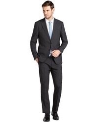 Armani Charcoal Tonal Wool 2 Button Suit With Flat Front Pants