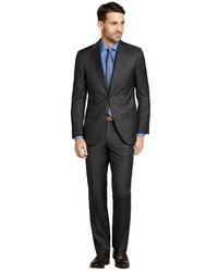 Z Zegna Charcoal Wool Mohair Blend Two Button Suit With Flat Front Pants