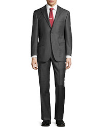 Hickey Freeman Classic Fit Lindsey Sharkskin Two Piece Suit Charcoal Gray