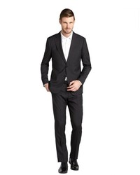 Armani Dark Charcoal Wool 2 Button Suit With Flat Front Pants