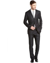 Dolce & Gabbana Dark Grey Striped Wool 3 Button Suit With Flat Front Pants