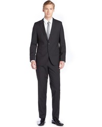 Hugo Boss Dark Grey Wool Two Button Suit With Flat Front Pants