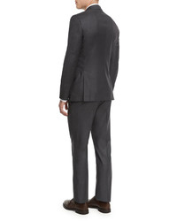 Brunello Cucinelli Solid Gabardine Two Piece Wool Suit Charcoal