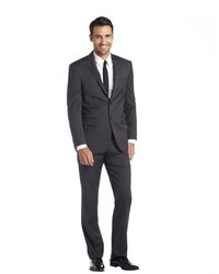 Saint Laurent Yves Charcoal And White Pinstripe Two Button Suit With Flat Front Pants