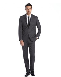 Saint Laurent Yves Charcoal Grey Striped Wool Two Button Suit With Flat Front Pants