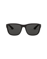 Prada Linea Rossa 55mm Rectangular Sunglasses In Black Rubbergrey At Nordstrom