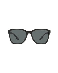 Prada Sport 57mm Polarized Rectangular Sunglasses In Black Rubberdark Grey At Nordstrom