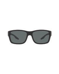Prada Sport 59mm Polarized Rectangular Sunglasses In Black Rubbergrey At Nordstrom
