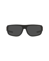 Prada Sport 66mm Rectangular Sunglasses In Black Rubberdark Grey At Nordstrom