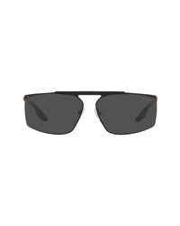 Prada Linea Rossa 69mm Rectangle Sunglasses In Black Rubberdark Grey At Nordstrom