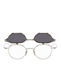 Thom Browne Black And Silver Round Tbs812 Flip Up Sunglasses