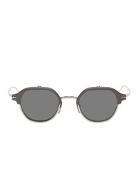 Thom Browne Black And Silver Round Tbs812 Flip Up Sunglasses