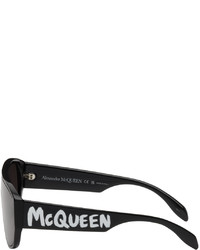 Alexander McQueen Black Graffiti Shield Sunglasses