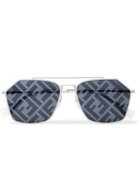 Fendi Logo Print Aviator Style Silver Tone Sunglasses