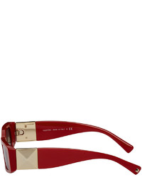 Valentino Garavani Red Rectangular Roman Stud Sunglasses