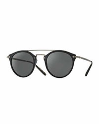 Oliver Peoples Remick Mirrored Brow Bar Sunglasses Semi Matte Blackantique Pewter