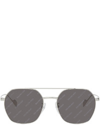 Balenciaga Silver Metal Logo Round Sunglasses