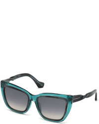 Balenciaga Two Tone Twisted Cat Eye Sunglasses Transparent Turquoisesmoke