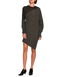 Stella McCartney Asymmetric Virgin Wool Sweater Dress Charcoal