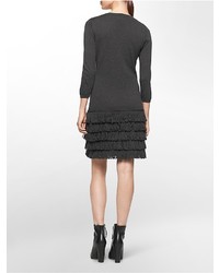 Calvin Klein Fringe Hem 34 Sleeve Sweater Dress