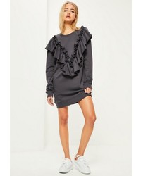 Missguided Grey Frill Front Varsity Sweater Dress