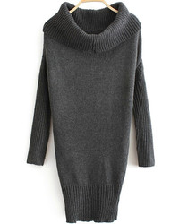 High Neck Batwing Knit Khaki Sweater Dress