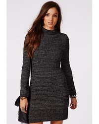 Missguided Funnel Neck Knit Sweater Dress Grey