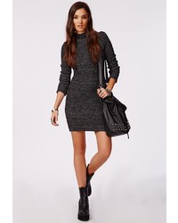 Missguided Funnel Neck Knit Sweater Dress Grey