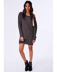 Missguided Off Shoulder Knitted Sweater Dress Charcoal