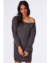 Missguided Off Shoulder Knitted Sweater Dress Charcoal