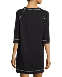 Max Studio Rolled Trim Sweatshirt Dress Blackecru