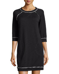 Max Studio Rolled Trim Sweatshirt Dress Blackecru