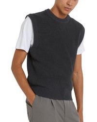 River Island Fisherman Knit Cotton Sweater Vest In Dark Grey At Nordstrom