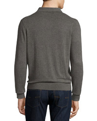 Neiman Marcus Cashmere Long Sleeve Polo Sweater Dark Smoke