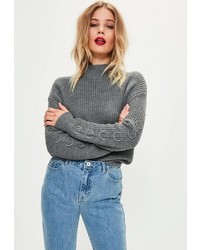 Missguided Grey Ring Sleeve Sweater