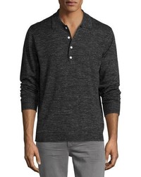 7 For All Mankind Long Sleeve Polo Sweater Dark Charcoal