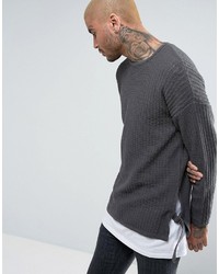 Asos Longline Textured Sweater With Side Straps