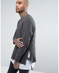 Asos Longline Textured Sweater With Side Straps