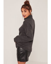 Missguided Grey Turtle Neck Slouchy Sweater