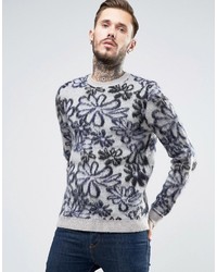 Asos Mohair Mix Sweater With All Over Flower Design