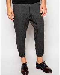 Asos Cropped Skinny Sweatpants In Mini Check With Zip Details Charcoal