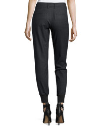 Vince Knit Cuff Belted Jogger Suit Pants Charcoal