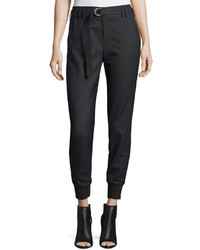Vince Knit Cuff Belted Jogger Suit Pants Charcoal