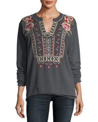 Johnny Was Issoria Embroidered French Terry Sweatshirt Plus Size