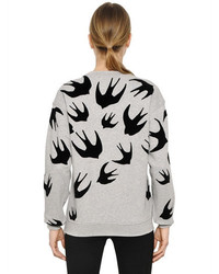 McQ by Alexander McQueen Swallow Flocked Cotton Jersey Sweatshirt