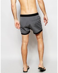 Asos Brand Mid Length Swim Shorts In Gray With Contrast Waistband
