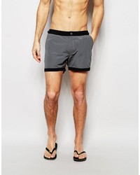 Asos Brand Mid Length Swim Shorts In Gray With Contrast Waistband