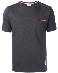 Thom Browne Short Sleeve T Shirt With Chest Pocket In Charcoal Jersey